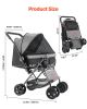 Pet Stroller, 44 lbs Weight Capacity, Foldable Dog Stroller Cart, 4 Wheels Cats Stroller with Mesh Windows & Revrsible Handle